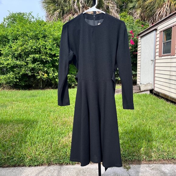 Vintage 90s Anne Klein 100% Wool Black Midi Dress Size 2 Petite - Picture 1 of 10